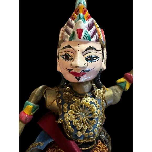 Vtg Wayang Golek Puppet Two Faced Asian Indonesia Art Folk Art 25”Java Handmade - Picture 10 of 12